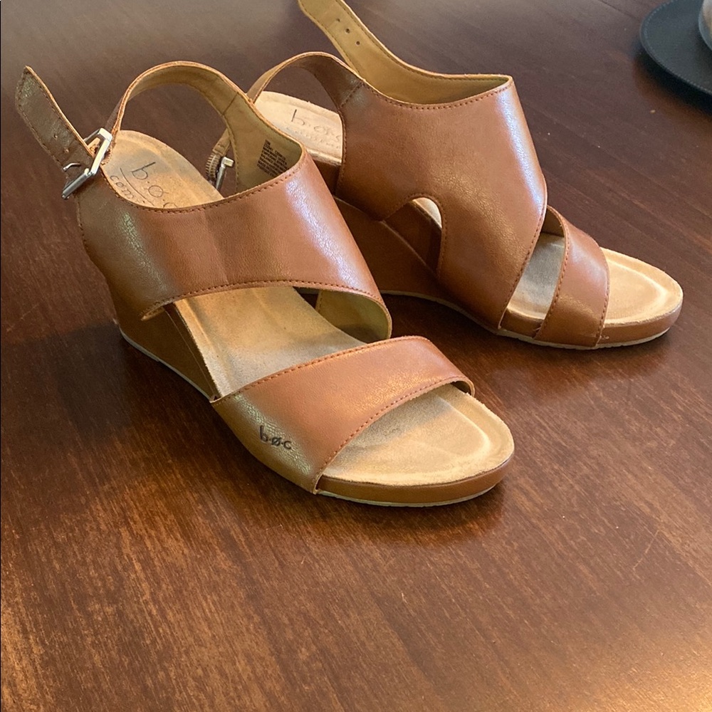BOC Tan Wedge Sandals with Ankle Strap